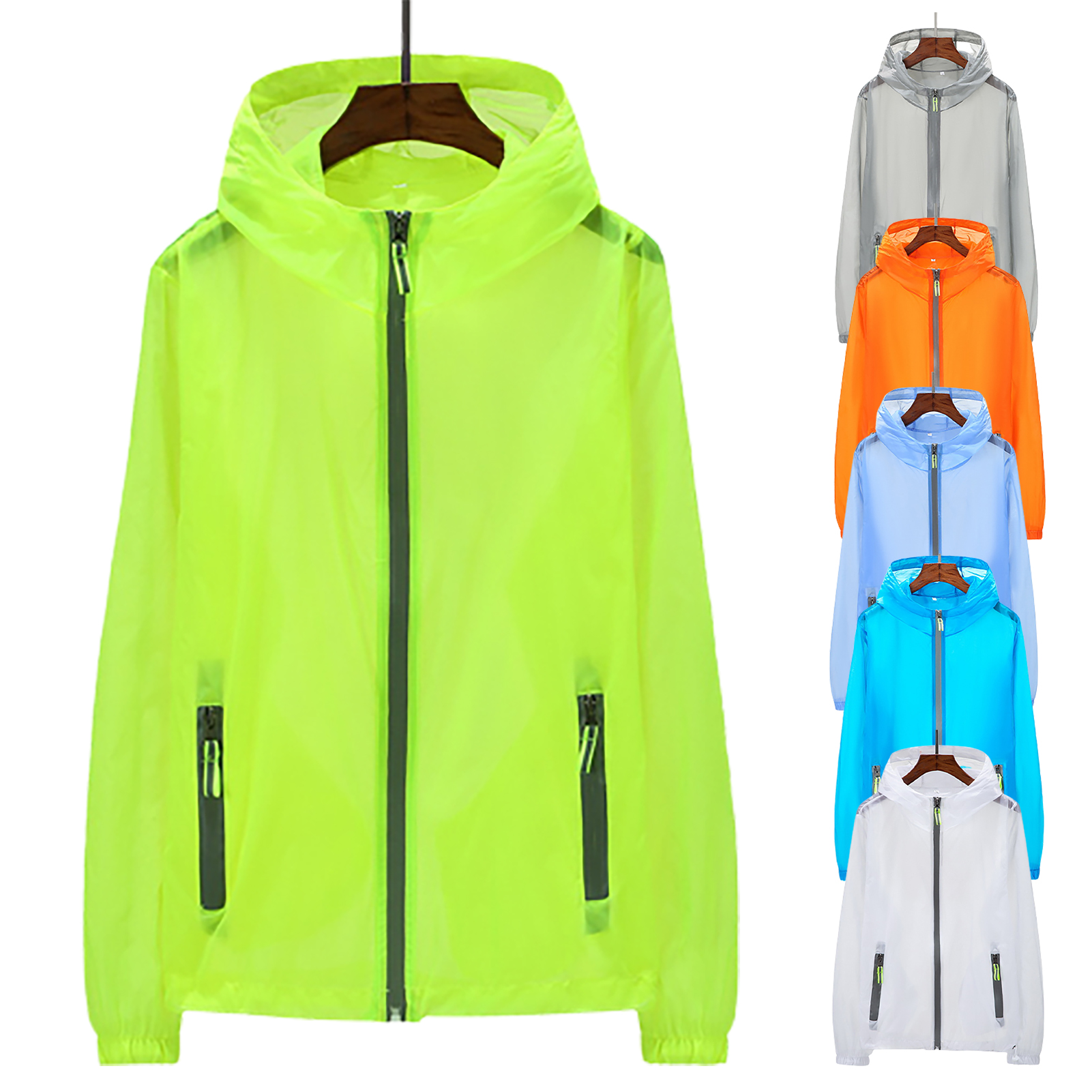 GMBI Sun Protection Jacket Reflective Strip Hooded Zipper Pockets Long Sleeves Smooth Anti-UV Thin Fishing Camping Men Summer Outdoor Coat Men Clothes Cool Outdoor Sunscreen