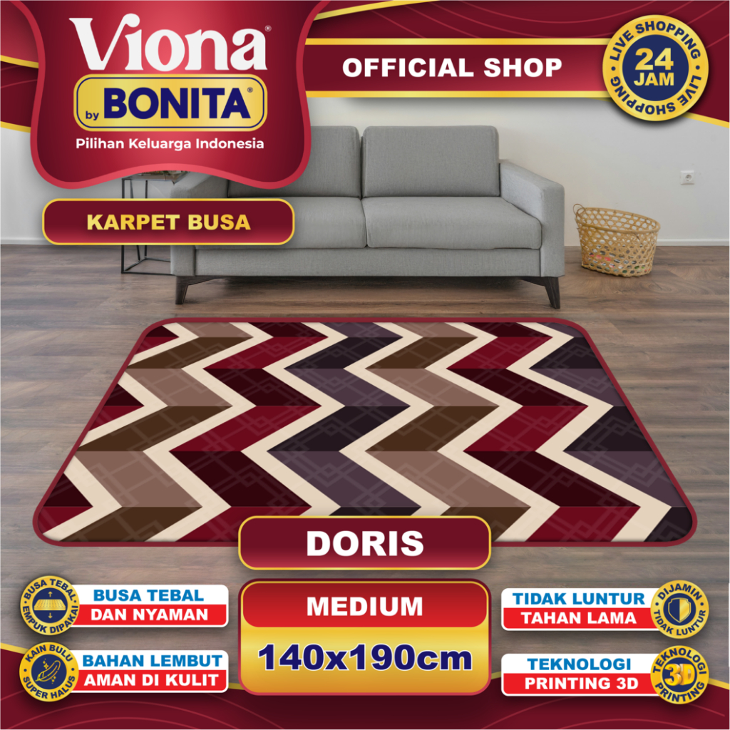 [140x190] Karpet Busa Malaysia Motif Minimalis 16mm – Anti Selip | Viona Bonita