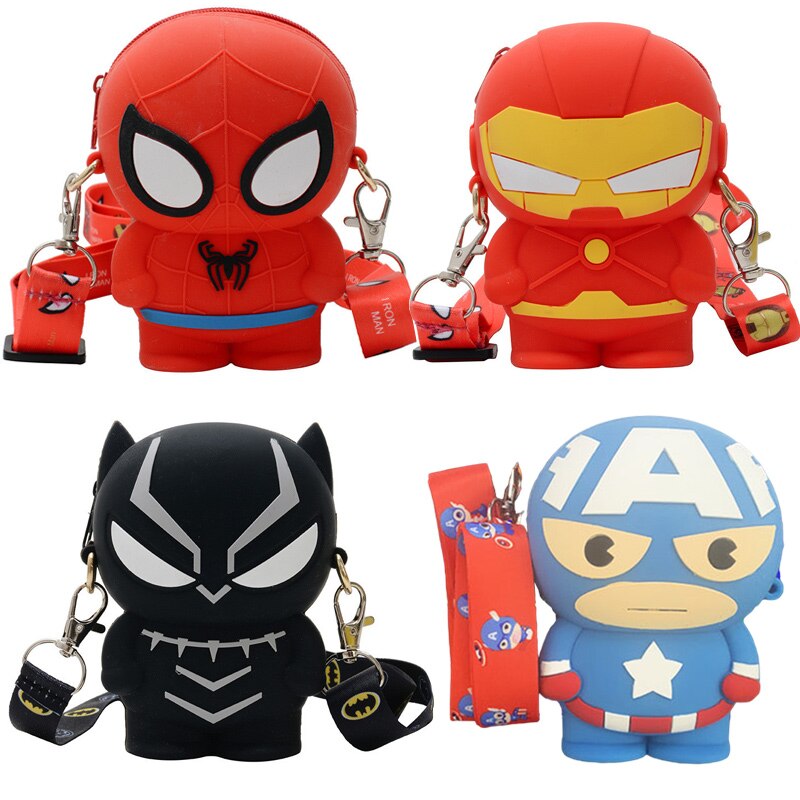 Anh hùng Marvel Spider-Man Iron Man Black Panther Steve Rogers gel silica đeo chéo cho bé gái gói Ví nữ đựng tiền xu túi bọc chìa khóa quà Tặng Giải Thưởng