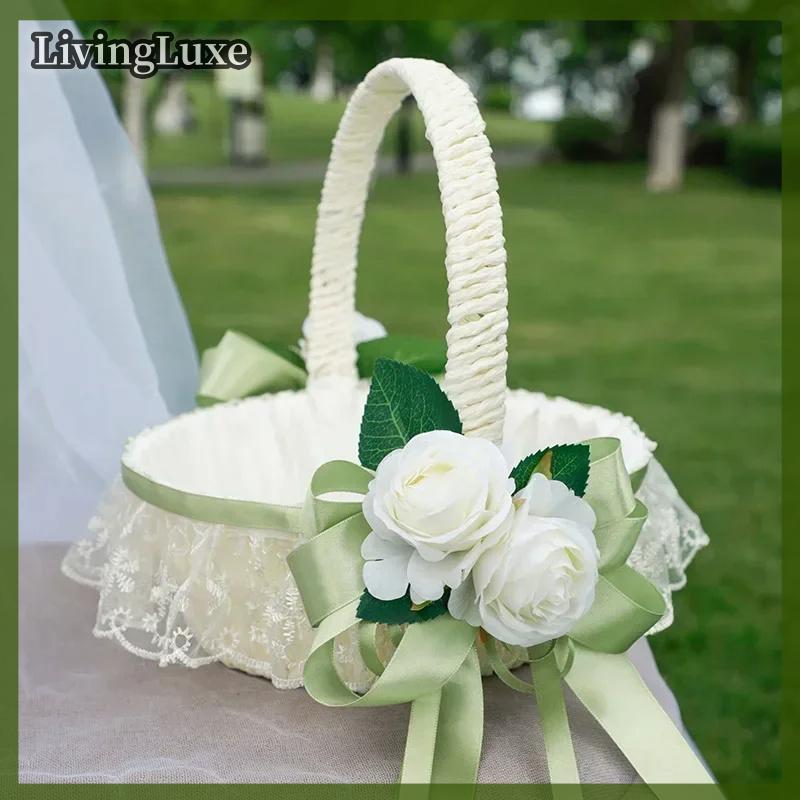 LivingLuxe Trang trí đám cưới phù dâu Mang Giỏ Hoa cưới trẻ em tán xạ giỏ hoa giỏ lưu trữ cánh hoa