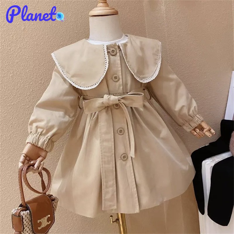 Planet Áo Khoác Gió Cổ Búp Bê Phong Cách Hàn Quốc Cho Bé Gái