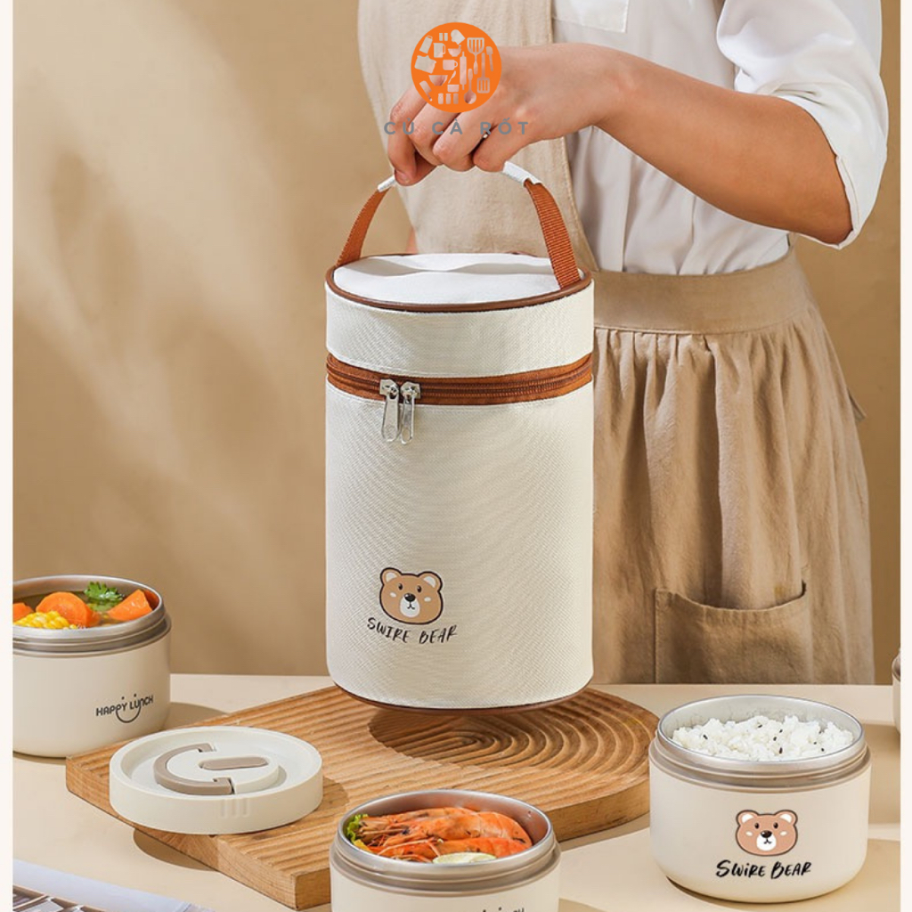 Hộp đựng cơm, hộp cơm giữ nhiệt, hộp cơm văn phòng inox 304 giữ nhiệt tặng kèm bộ đũa thìa và túi giữ nhiệt đựng cơm