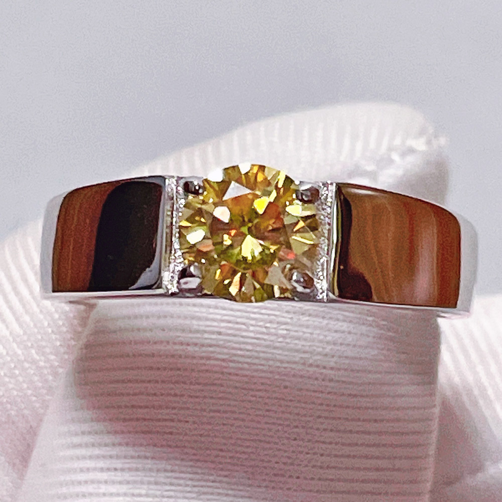 1-2 Carat Yellow Moissanite Ring Golden Color For Unisex Men Diamond Rings Not Adjustable Simple S925 Sterling Silver ราคา 929 บาท*ส่งฟรี