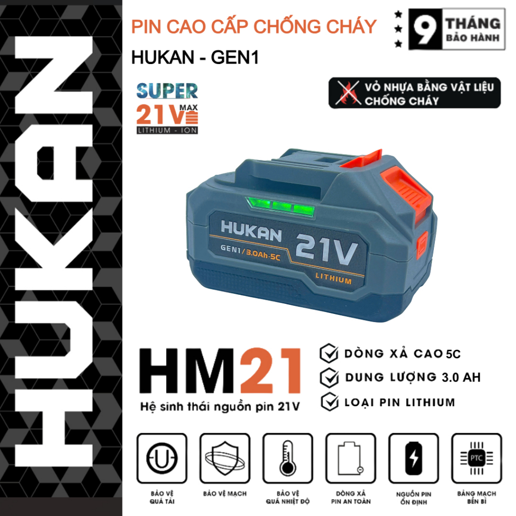 Pin máy khoan HUKAN GEN1 Dung lượng 3.0Ah Dòng xả cao 5C