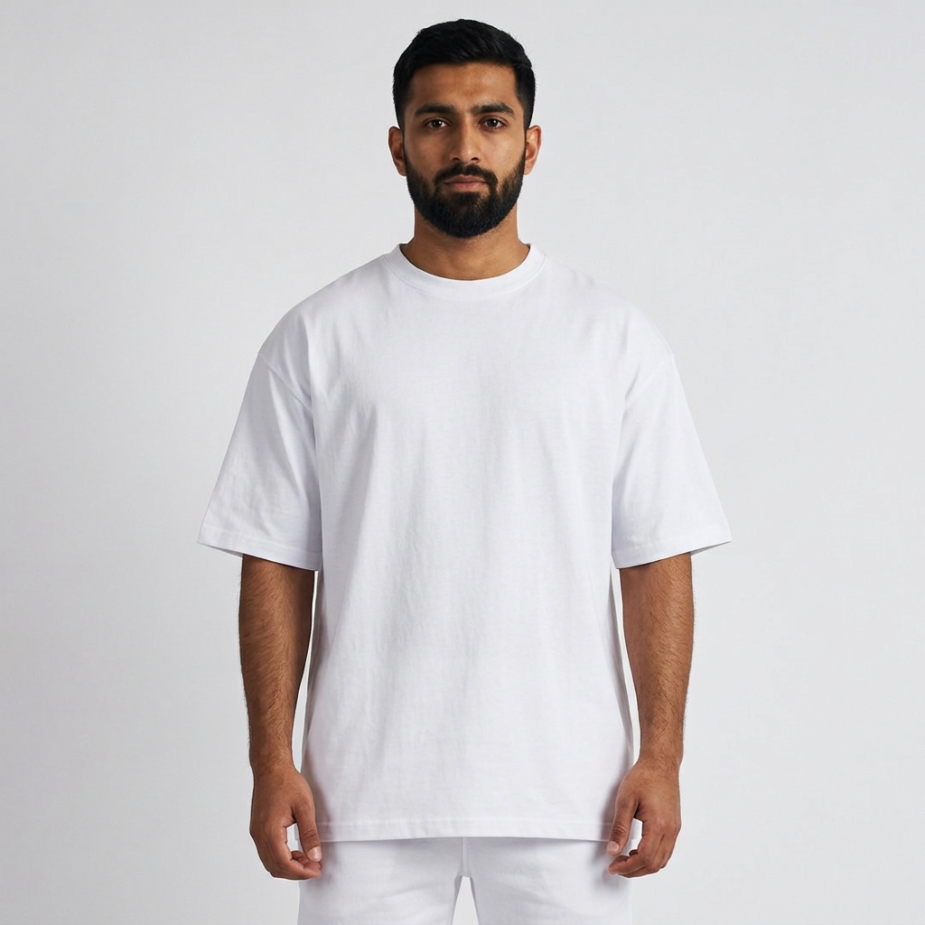 White drop shoulder pq fabric for men