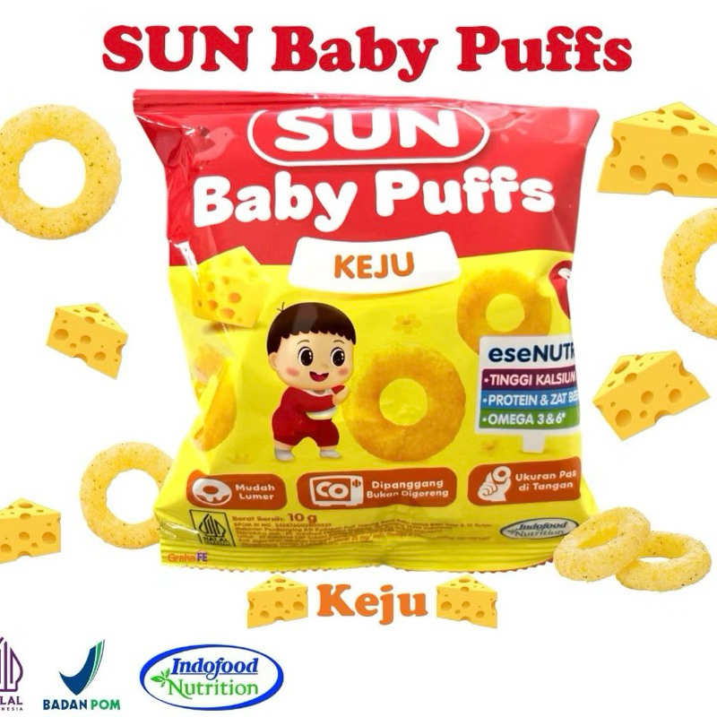 SUN Puffs Puff Camilan Snack Cemilan MPASI Bayi 8 bulan eseNUTRI Stroberi Keju Traveling Mudik Sun Baby Bayi snack tumbuh gigi pertama