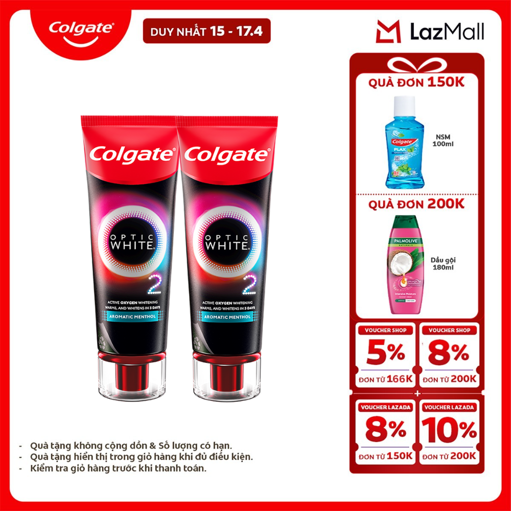 [Chỉ 15-17.4_X2 Voucher giảm đến 18%] Bộ 2 Kem Đánh Răng Colgate trắng răng đột phá CHỈ TRONG 3 NGÀY Optic White O2 với Oxy Hoạt Tính 85g/ tuýp