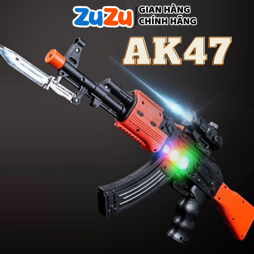 Súng AK47 trẻ em nhạc đèn (kèm 3 pin 2A) AK47, Súng đồ chơi trẻ em AK47