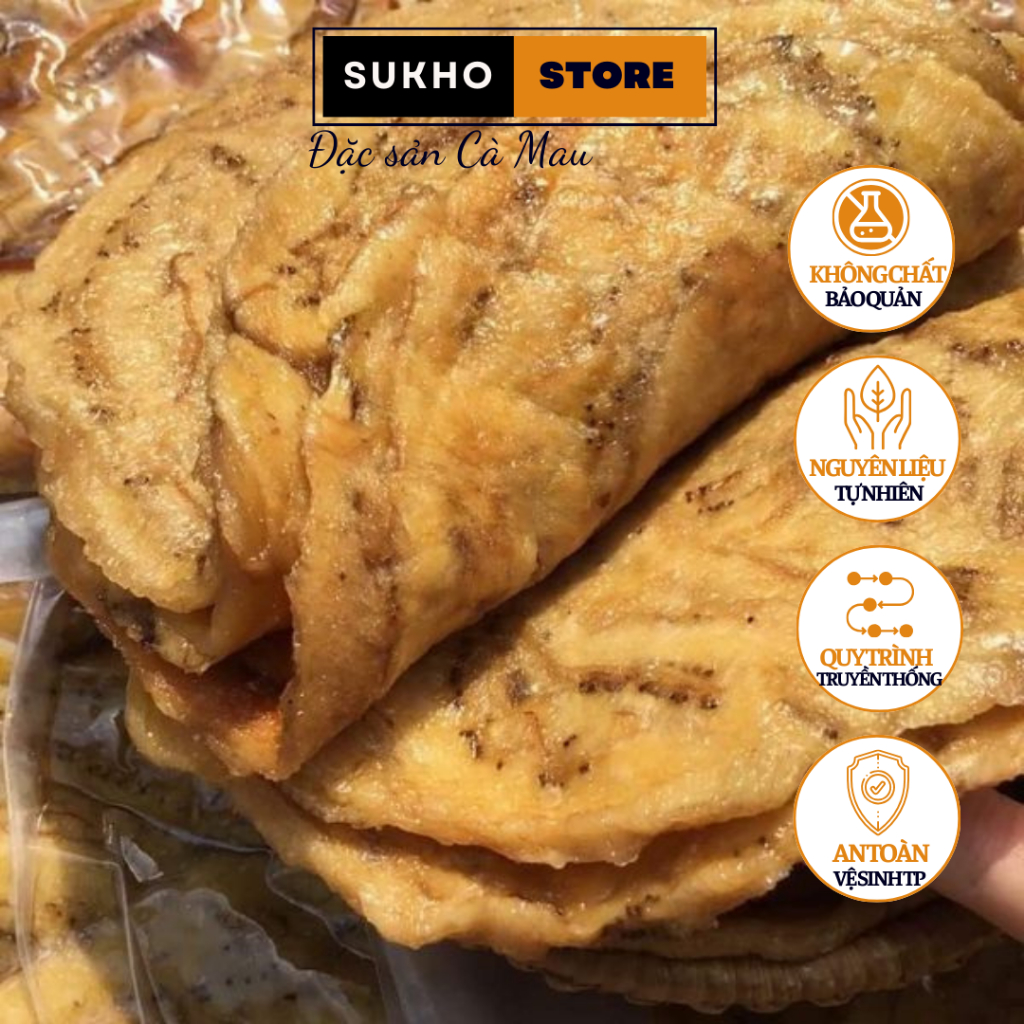 Chuối khô ép, chuối dẻo chính gốc Cà Mau chuối ép dẻo nguyên trái miếng tròn vàng óng - Sukho Store