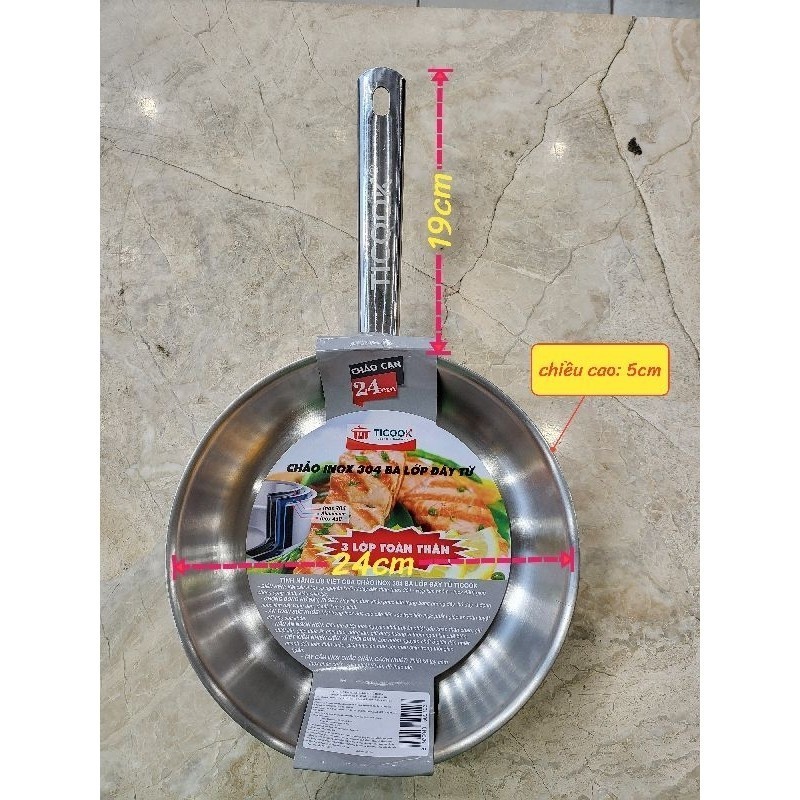 Chảo Đa Năng Inox 304 3 Lớp Đáy Từ Ticook Size 16cm 18cm 20cm 22cm 24cm 26cm 28cm30cm 32cm