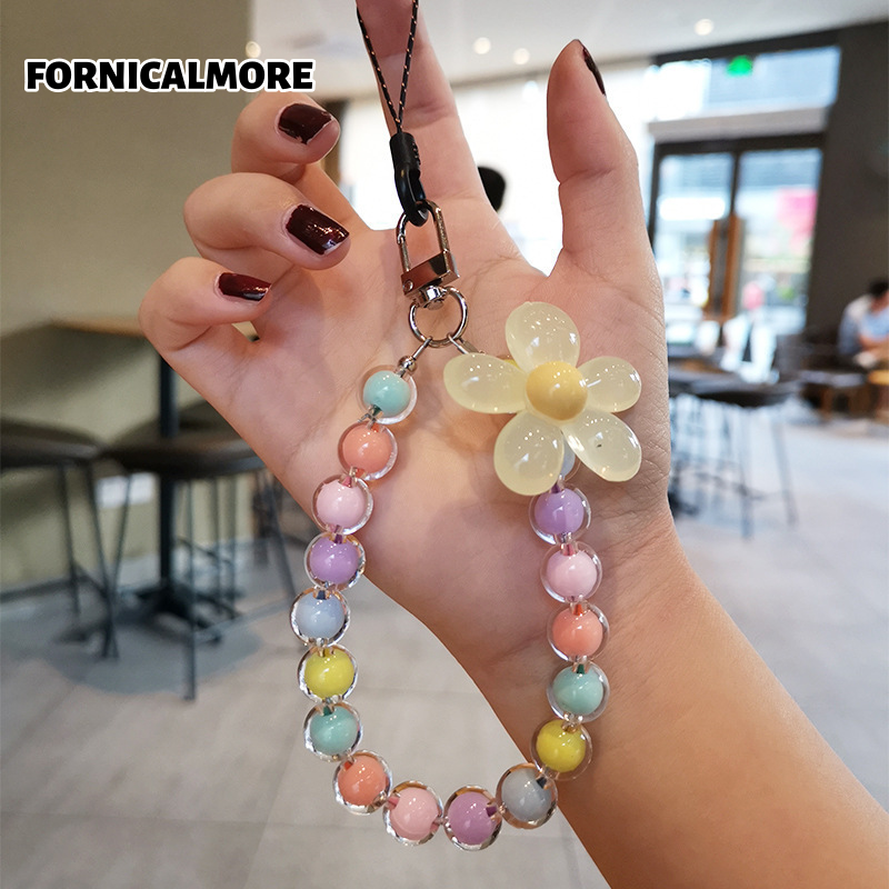 FORNICALMORE สายคล้องโทรศัพท์ลายดอกไม้ประดับลูกปัดสีพาสเทลสไตล์เกาหลีน่ารักสำหรับผู้หญิง ราคา 28 บาท*ส่งฟรี