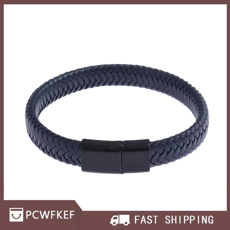 PCWFKEF Hot Sale Cổ điển da đen Vòng đeo tay cho nam giới tay trang sức quà tặng đẹp trai Vòng đeo tay