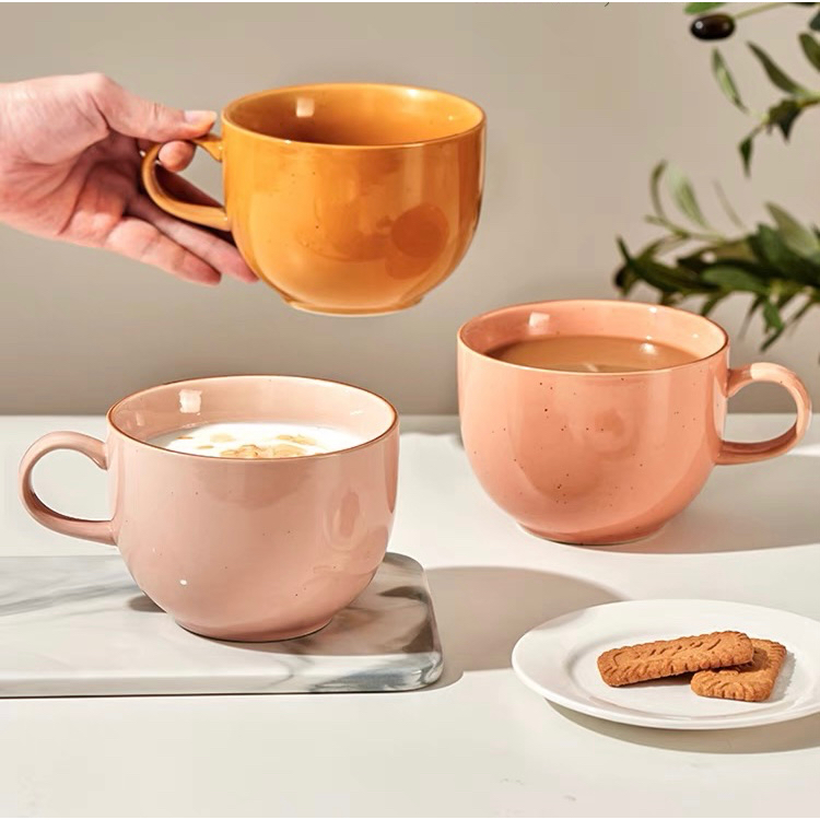Cốc uống nước, ly uống nước bằng sứ, cốc sứ có quai, ly sứ có quai, cốc sứ ăn sáng, cốc ăn sáng dung tích lớn 700ml