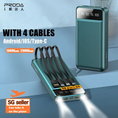 [SG Seller] Proda 20000mAh Wireless Charger Power Bank Built-in 4 Cables 10000mAh Powerbank Portable External Battery Charger For iPhone HUAWEI