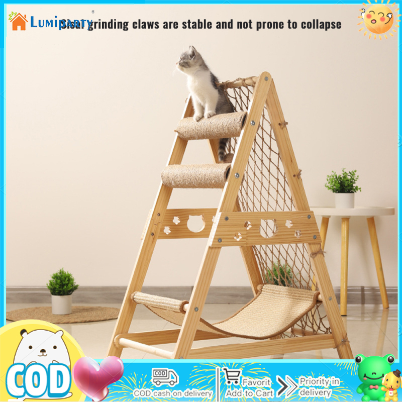 Cat Tree, Stable Space Saving Cat Tower With Hammock, Scratching Post, Climbing Web And Hanging Sisal Ball, Cat Playing Area For Small Space Apartment Studio ราคา 2,367 บาท*ส่งฟรี