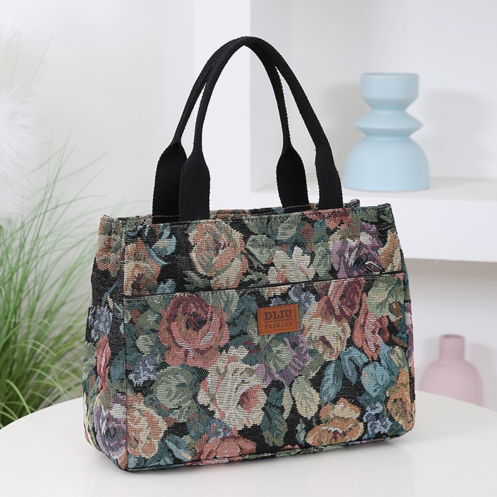 HUISHU Vải bố Túi tote nữ Dày In hoa Túi xách dệt hoa Thường ngày Sức chứa lớn Túi đựng đồ ăn trưa - 2