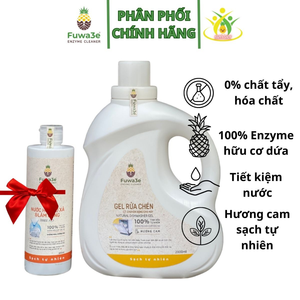 Nước rửa chén cho máy rửa chén bát Fuwa3e hữu cơ sinh học dạng gel 2L