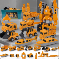 SIRENXI Có thể tháo rời Công nghệ biến đổi từ tính Máy xúc trộn Biến dạng Xe Kỹ thuật lắp ráp Trẻ em tự làm Đa năng Đồ chơi robot biến hình Đồ chơi trẻ em