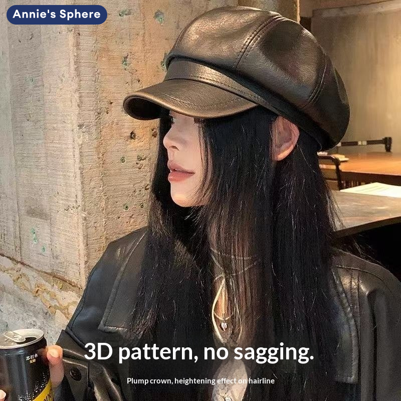 Annie's Sphere Children's Newspaper Hat Pu Leather Fashion Women's Octagonal Hat Classic Eight-Piece Design Trend Durable ราคา 78 บาท*ส่งฟรี