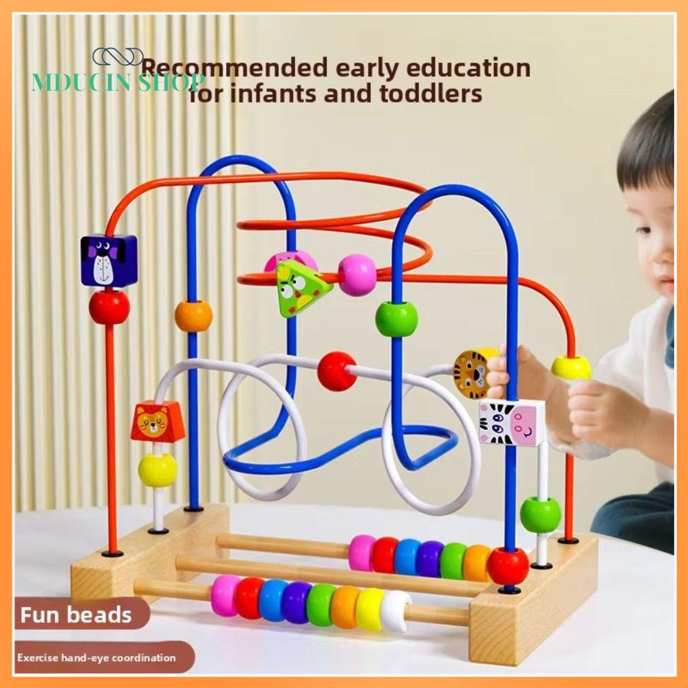 MDUCIN SHOP Mẫu động vật Đồ chơi mê cung hạt gỗ Montessori Đào tạo trí tuệ Đồ chơi hạt cho bé Vui vẻ Phối hợp tay và não Khối xây dựng xâu hạt Dành cho trẻ sơ sinh từ 6 tháng tuổi trở lên