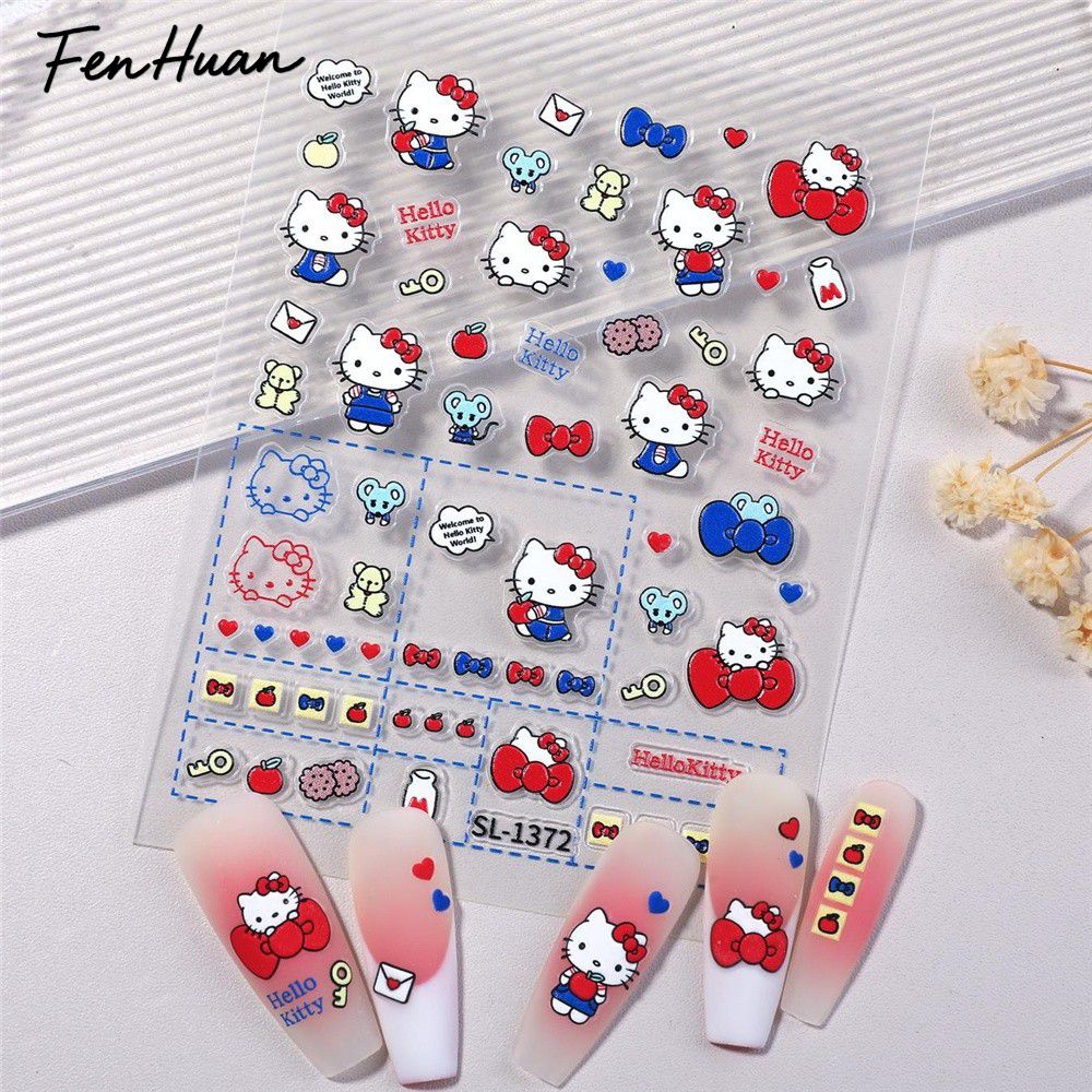 FenHuan สติกเกอร์ติดเล็บน่ารักลายคิตตี้ แบบนูน 3D/5D (ลายนูน 5D) รูปการ์ตูนสัตว์เล็กๆ ใช้ประดับตกแต่งเล็บ ราคา 17 บาท*ส่งฟรี