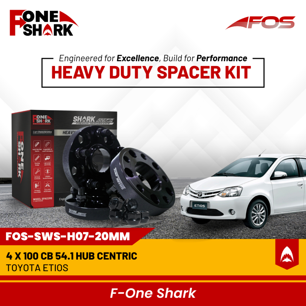 F-One Shark FOS Heavy Duty Wheel Spacer Adaptor Roda Velg Toyota Etios Forged Alumunium Alloy 6061-T6 PCD 4 x 100 CB 54.1 Hub Centric Giá 1,200,000 Đồng*Miễn phí vận chuyển