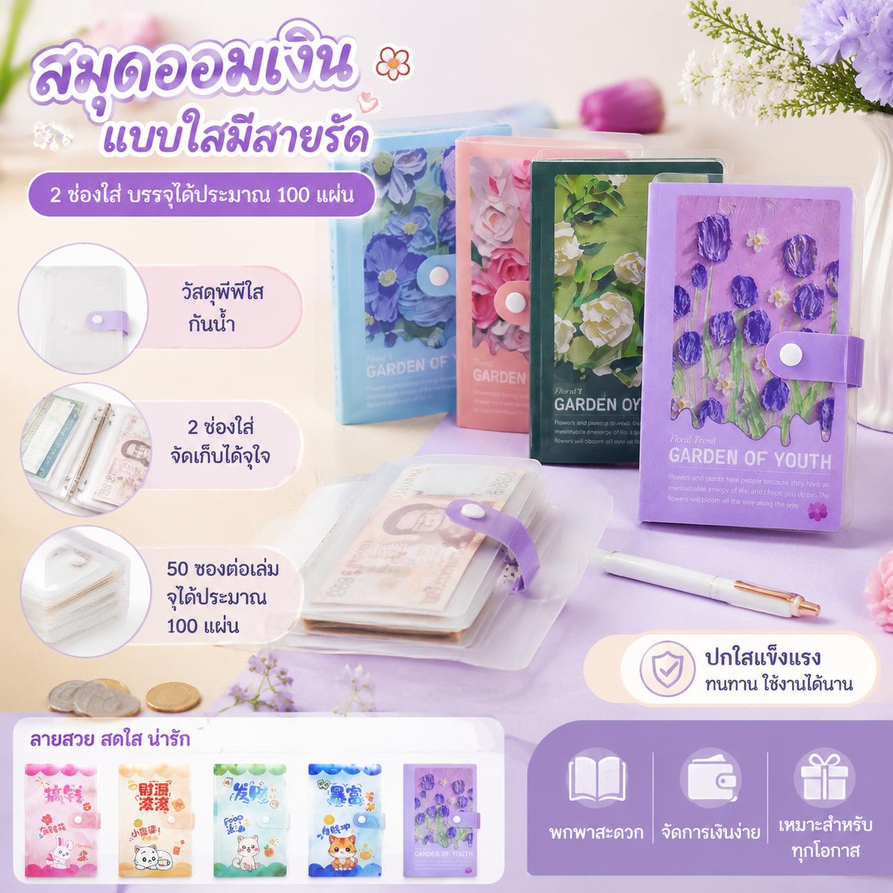 อัลบั้มการ์ดไอดอลสไตล์อินสตาแกรม ลายดอกไม้สดใส โปร่งใส ขนาด 16x8.5 ซม. มีตัวล็อค ใส่ได้ทั้งการ์ด ธนบัตร และรูปภาพ วัสดุ PP กันน้ำ น้ำหนักเบา ไม่มีกลิ่น ทนทาน พกพาสะดวก ของใช้จำเป็นน่ารัก ราคา 55 บาท*ส่งฟรี