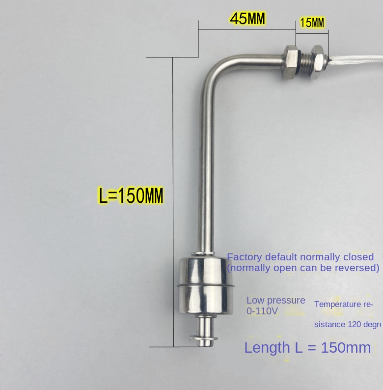Công tắc mức nước lắp bên - Phao inox 304 chịu nhiệt, áp suất thấp, chiều dài 150mm