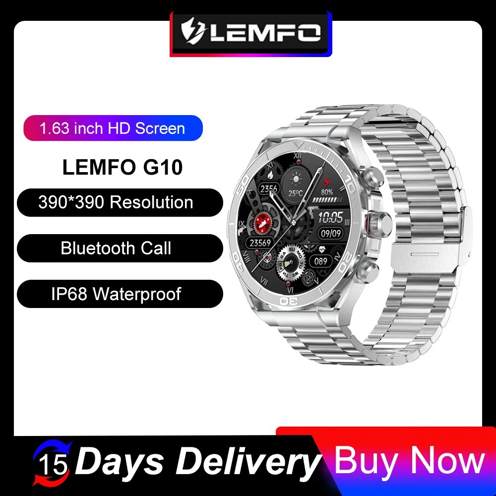 LEMFO Smart Watch Men IP68 Waterproof Bluetooth Call Smartwatch 2023 1.63 Inch HD 390*390 Screen Wireless Charging AI Voice ราคา 1,213 บาท*ส่งฟรี