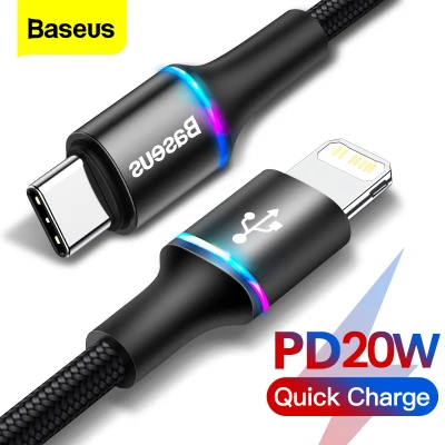 Baseus PD 20W 0.5m/1m/2m Fast Charging Cable for iPhone 13 Pro Max 12 11 Pro Xs Max X 8 plus USB Type C to Lighting Cable for iPad Data Charger Cable