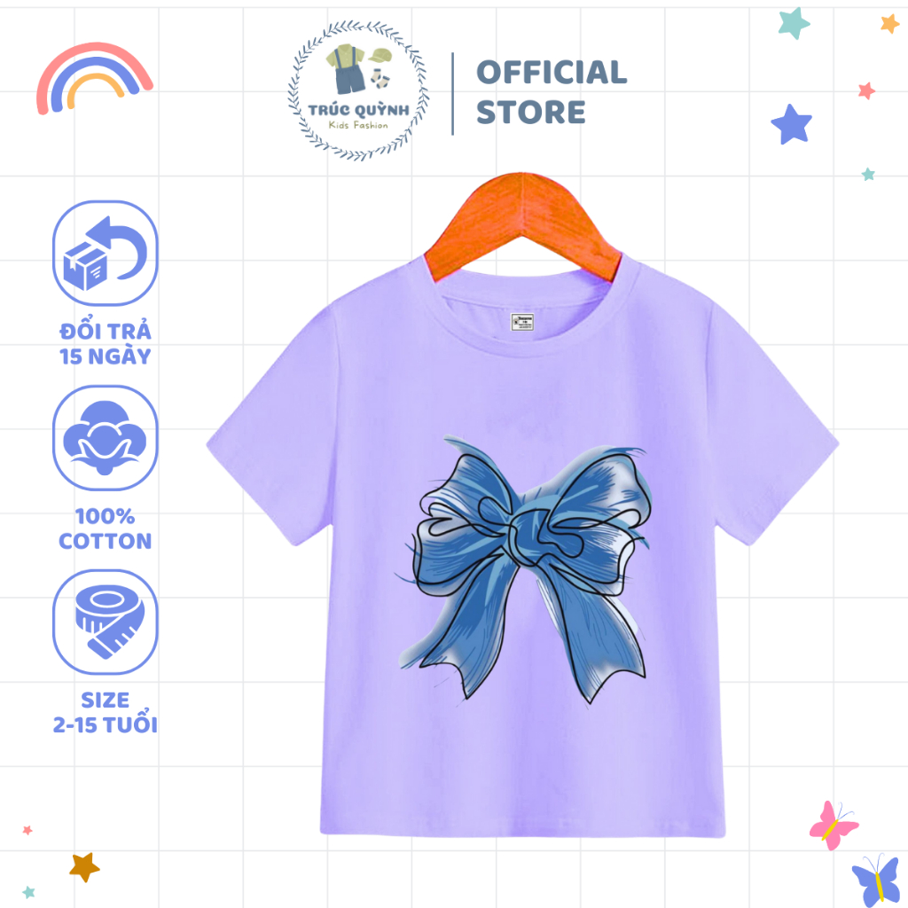 Áo thun nữ Trúc Quỳnh Kids cổ tròn size 12-52kg cho bé hoạ tiết nơ dễ thương chất liệu cotton mềm mịn - MSP60 - 2