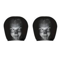 MINIFELE 2507 2Pcs Elastic Car Headrest Cover Scary Face Printing Black Car Headrest Protector Universal Breathable Car Seat Cover Halloween