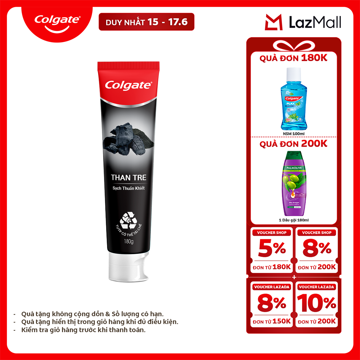 Kem đánh răng Colgate thiên nhiên từ than tre Hàn Quốc 180g