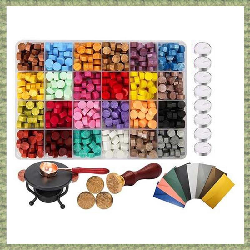 (TIPM) 1set of Wax Bead Seal Set,Sealing Wax Beads with Sealing Wax Heater,Wax Melting Spoon,Envelopes for Gifts