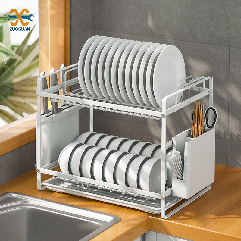 ZUOGUAN Kitchen shelves: double bowl rack with chopsticks storage drain rack, kitchen drain rack, dish storage dish rack ราคา 465 บาท*ส่งฟรี