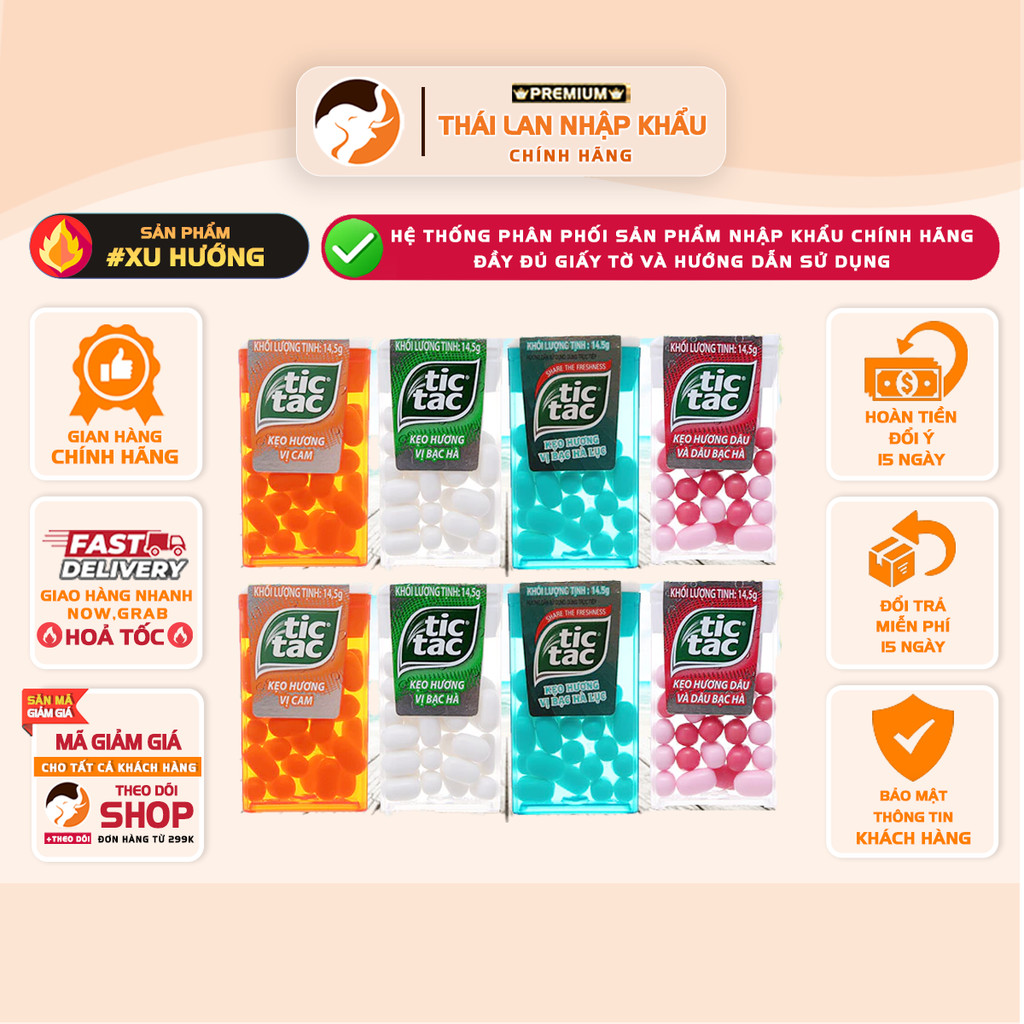 [COMBO 3 HỘP] Kẹo Ngậm Tic Tac 14.5g – Thơm Mát Hơi Thở, Tiện Mang Theo