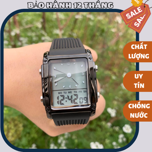 Đồng hồ điện tử thể thao nam skmei vuông có đèn, đồng hồ dây silicol chống nước tuyệt đối