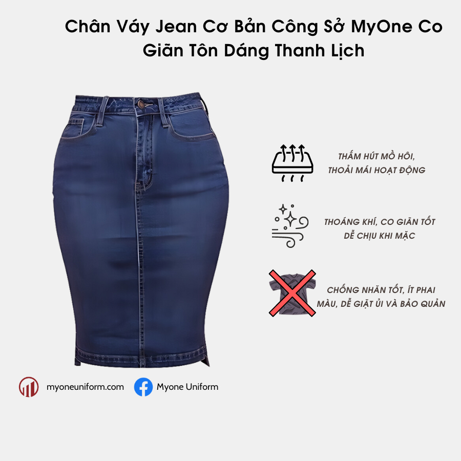 Chân Váy Jean Cơ Bản 1 Nút Công Sở MyOne Co Giãn Tôn Dáng Thanh Lịch