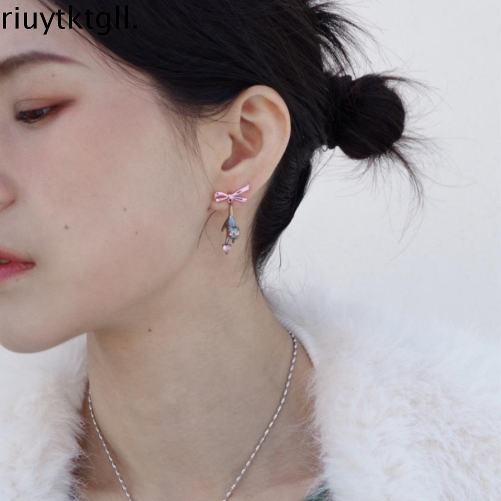 RIUYT Đơn giản Dây chuyền Áo len Yếu tố động vật Trái Tim Thiết kế thích hợp Kim cương giả Dành cho Nữ Vòng cổ mèo đen dây chuyền phong cách Hàn Quốc Trang sức thời trang Bông tai thả nơ