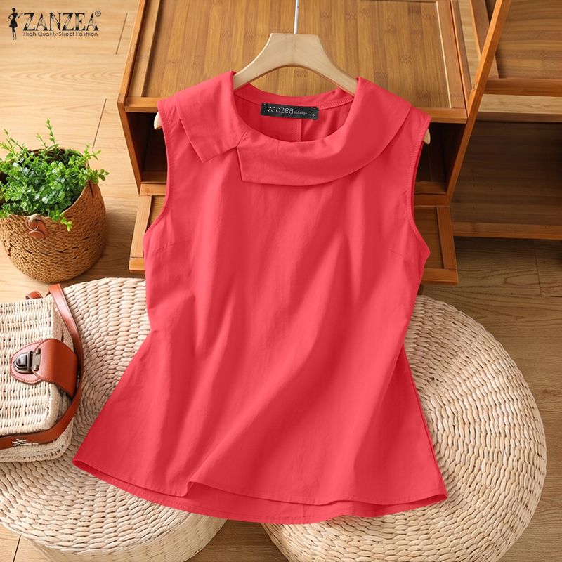ZANZEA Women Summer Elegant Solid Sleeveless Blouses Asymmetrical Collar OL Work Top #0629 ราคา 324 บาท*ส่งฟรี
