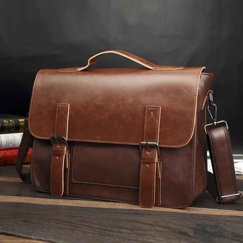 ZZOOI Retro Fashion Men's Messenger Bag Luxury Leather Crossbody Bags Men Handbag Briefcases Laptop Bag Men Shoulder Messenger Bags ราคา 1,387 บาท*ส่งฟรี