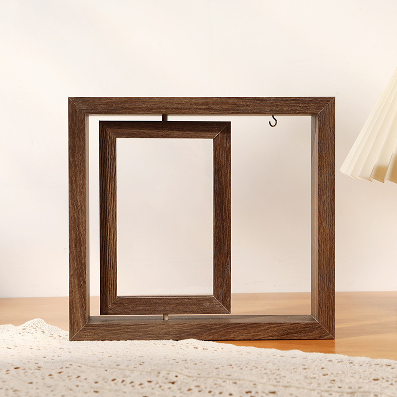 360° Double-Sided Rotating Wooden Photo Frame 6/7 Inch Tabletop Picture Frame Home Decor Birthday Gift Display