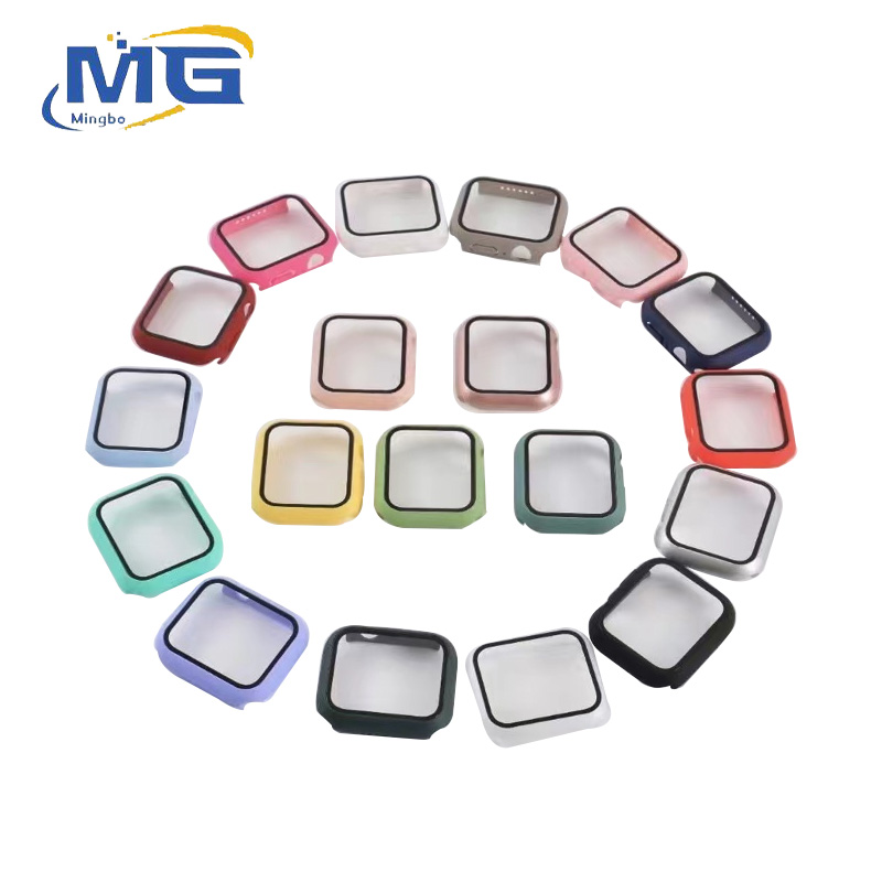 Mingbo Glass + case for Apple Watch PC bumper + tempered screen protector cover for me watch band set accessories 5/6/7/1/2/3/4 se 42mm 45mm. 38mm. 44mm. 40mm. 41mm. 49mm. ราคา 69 บาท*ส่งฟรี