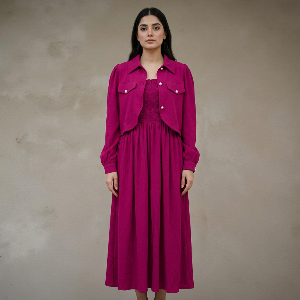 Dealistaan Kaaj Button Coati with Gazzer Romper Frock -Stitched Summer 2 Piece Multicolor Dress for Girls & Women | Summer Collection 2026 | Eid Special | Casual & Party Wear