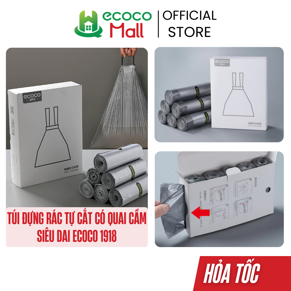 Túi đựng rác tự cắt có quai cầm siêu dai ecoco 1918 el