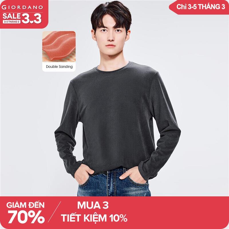 GIORDANO áo thun nam cổ tròn áo tay dài chất liệu nhung 2 mặt co giãn màu đặc Free Shipping 01022850