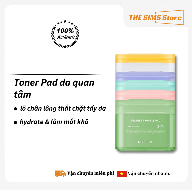 Toner pad Mediheal Teatree Trouble 100 miếng, làm sạch sâu, kiểm soát dầu, giảm mụn, làm dịu da, công nghệ Liposome, phù hợp da dầu mụn, dịu nhẹ không kích ứng