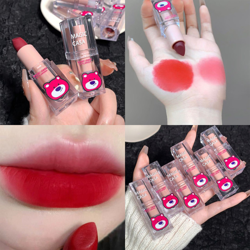 Magic Casa lipstik mờ Dâu Tây Gấu lipstik lotso lipstik mờ không thấm nước bền lâu-GY