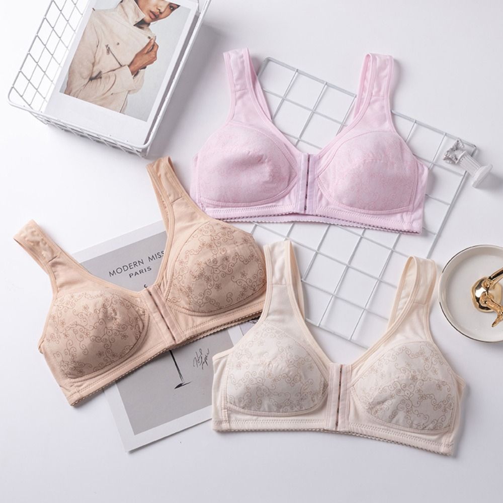 PUMPKIN Mỏng Áo ngực có Cúc phía trước Thuận tiện Dây đai mở rộng Áo ngực cho người già Mềm Ngoại cỡ Áo ngực không dây cho nữ Phụ nữ