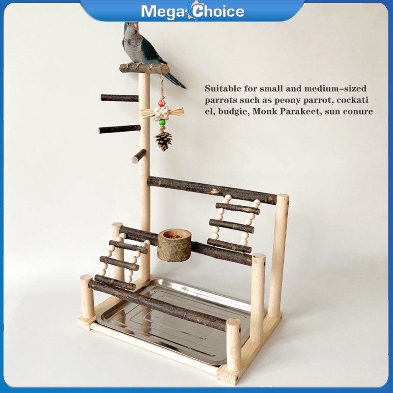 MegaChoice Parrot Playground, Bird Perch Stand, Bird Natural Wood Play Gym Playstand With Feeding Cup Chew Toy Ladder Stainless Steel Tray For Parakeet Cockatiel ราคา 817 บาท*ส่งฟรี